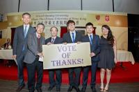 Members of the Student Union delivering a vote of thanks to Mr Philip Liao (left), Mr Fung Siu Man (left 2) and Mr Benny Tam (left 3)
